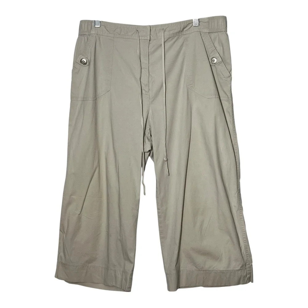 Kim Rogers‎ Womens Khaki Tan Wide Leg Cropped Capri Pants Drawstring Size 16